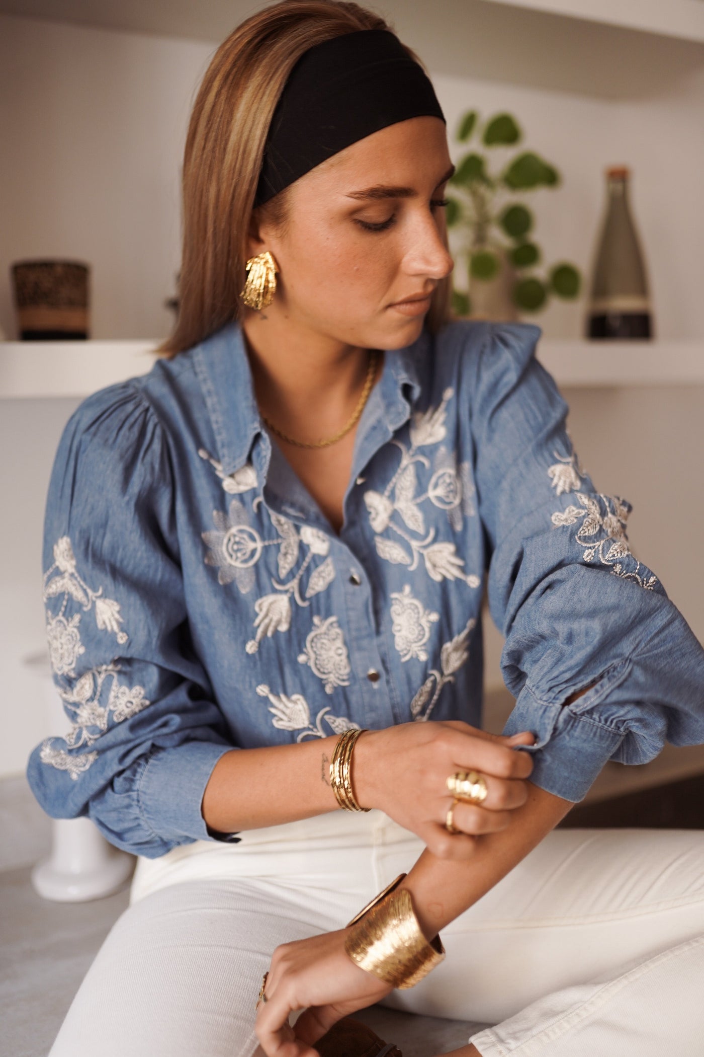 Blusa de denim Florine - Azul/Blanco