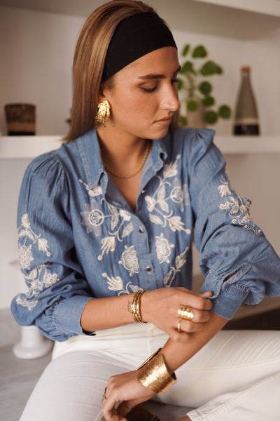 Blusa de denim Florine - Azul/Blanco