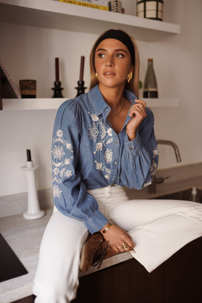 Blusa de denim Florine - Azul/Blanco
